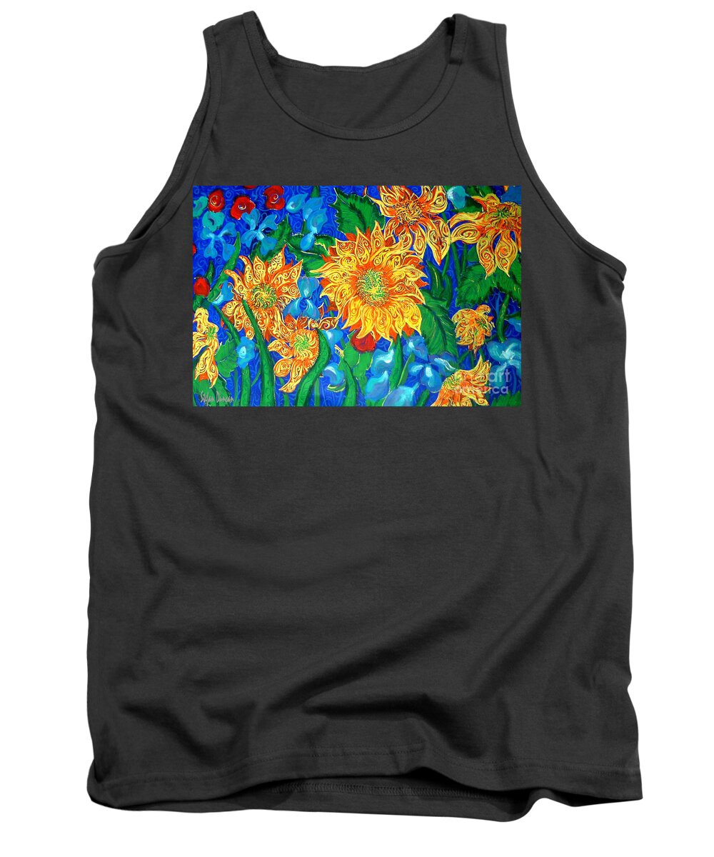 Sunflowers Tank Top featuring the painting Symphony Of Sunflowers by Stefan Duncan