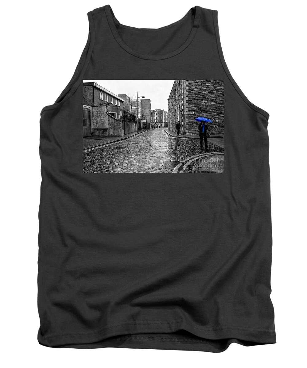 Irish Tank Top featuring the photograph The Blue Umbrella - SC by Mary Carol Story