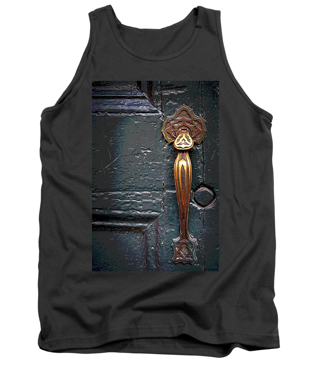 Door Tank Top featuring the photograph The Brass Latch by Nadalyn Larsen