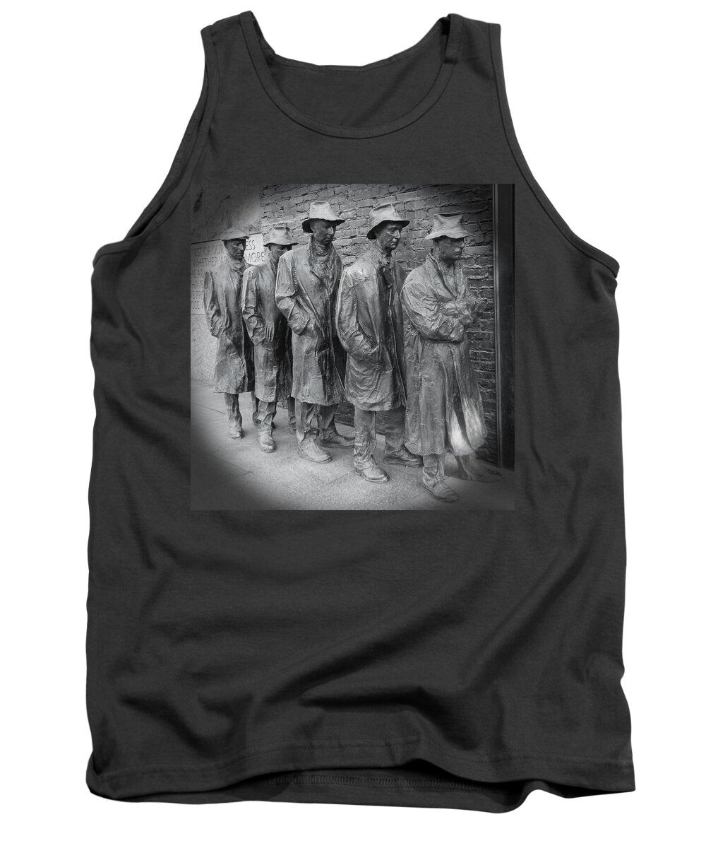 The Breadline Tank Top featuring the photograph The Breadline BW - FDR Memorial by Emmy Marie Vickers