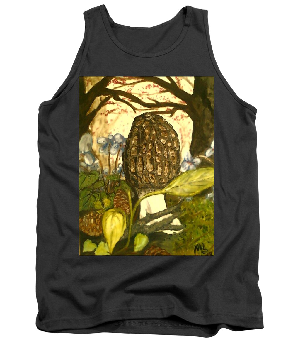 Morel Tank Top featuring the painting The Elusive Morel Among Violets by Alexandria Weaselwise Busen