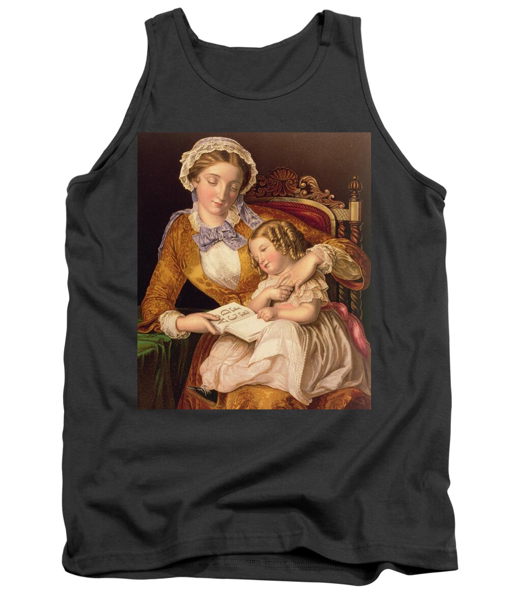 Reading; Mother And Child; Alphabet; Ringlet Tank Top featuring the painting The First Lesson by Samuel Baruch Halle