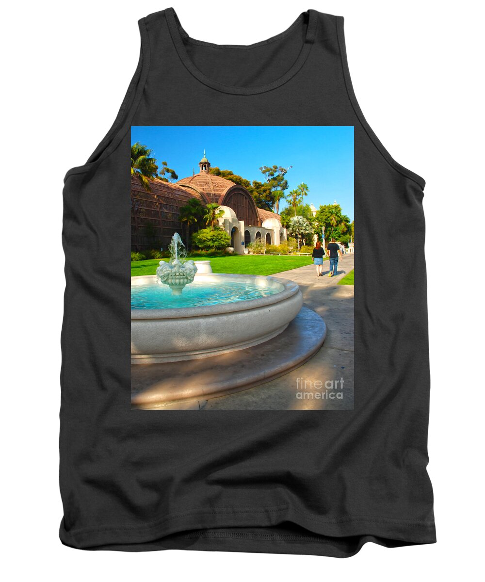 Claudia's Art Dream Tank Top featuring the photograph Botanical Building and Fountain at Balboa Park by Claudia Ellis