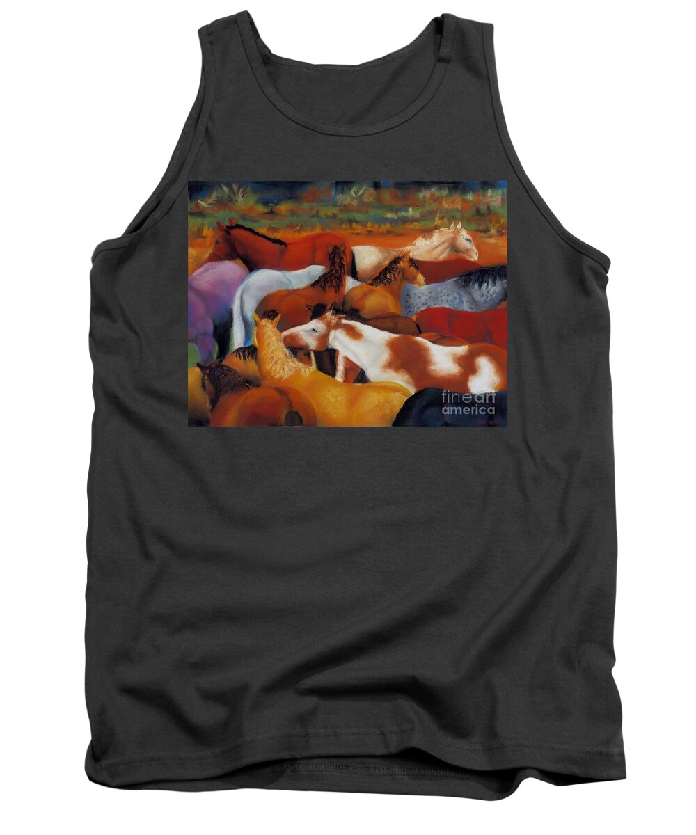 Herd Of Horses Tank Top featuring the painting The Gathering by Frances Marino