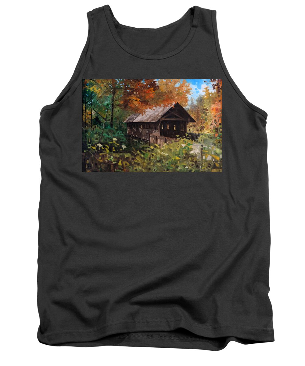 Landscape Tank Top featuring the painting The Gilliland Covered Bridge by T S Carson