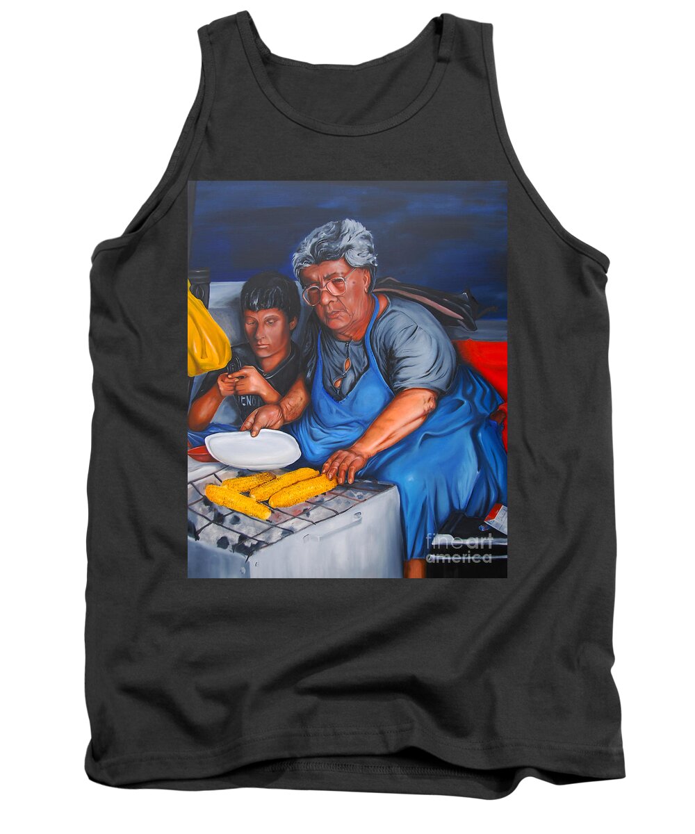 Corn Tank Top featuring the painting The Parga Corn Seller by James Lavott