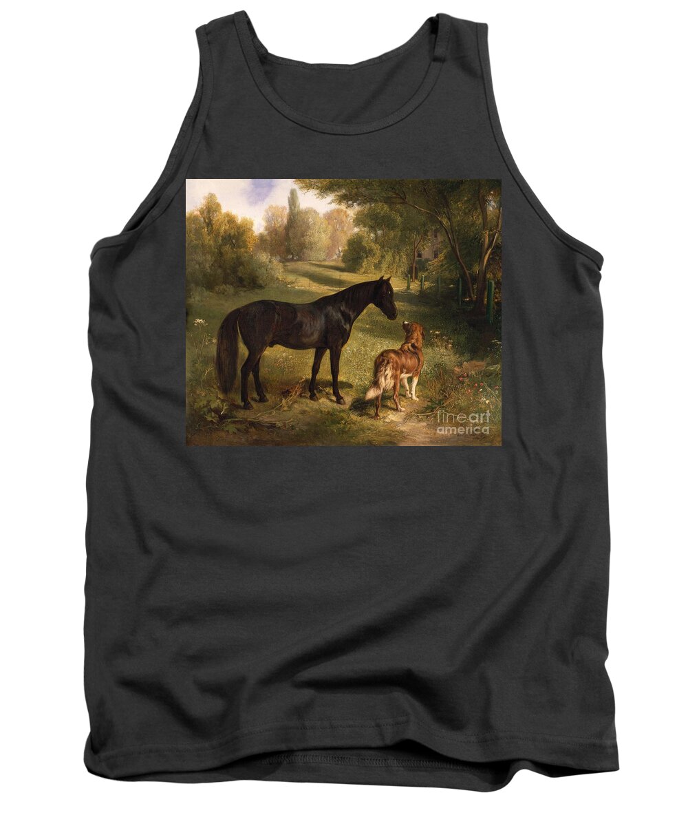 Black Horse Tank Top featuring the painting The two friends by Adam Benno