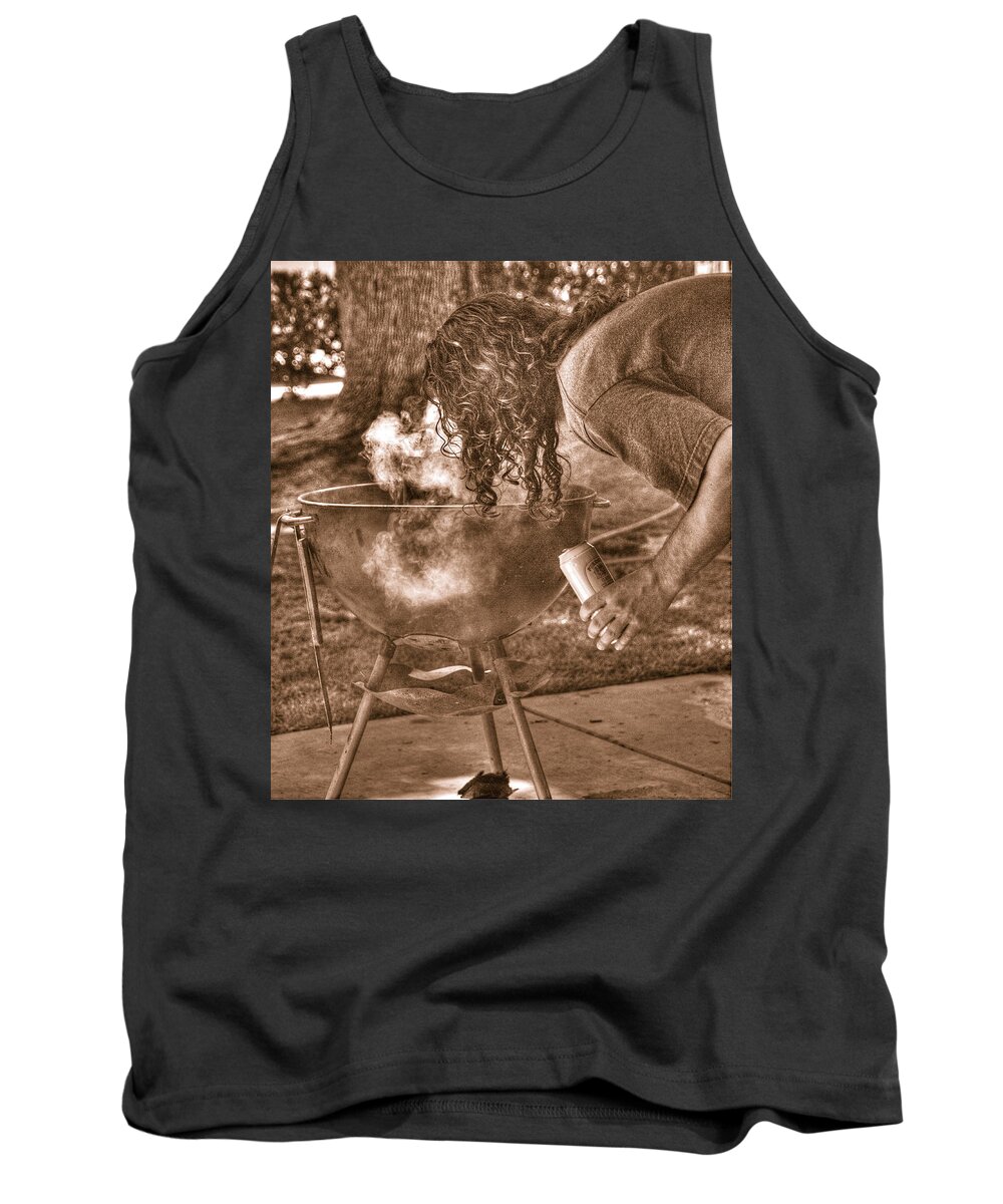 Sepia Tank Top featuring the photograph The Weber Whisperer by Joe Schofield