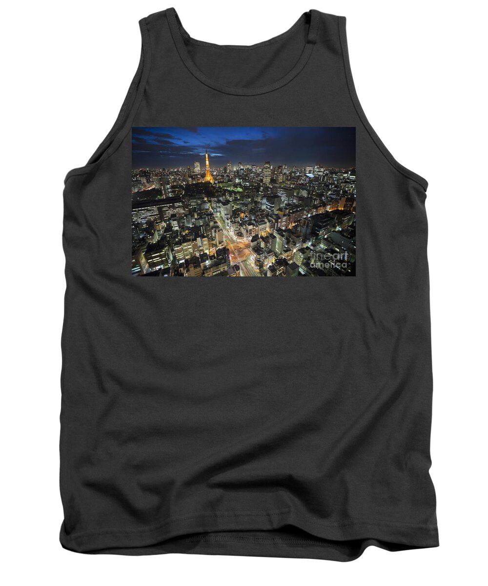Elevated View Tank Top featuring the photograph Tokyo Tower at Night by Bryan Mullennix