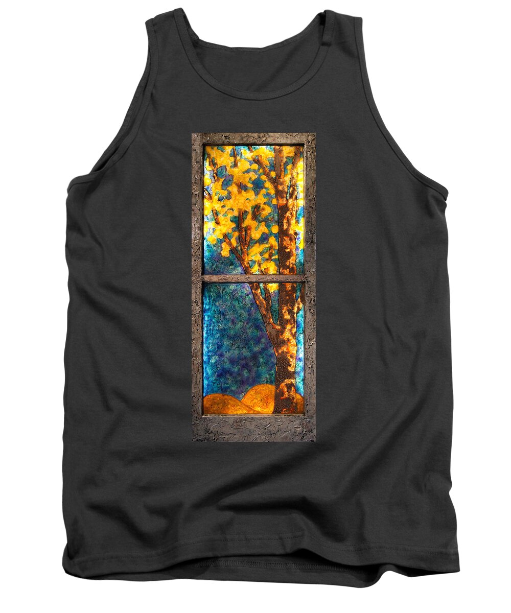 Tree Tank Top featuring the mixed media Tree inside a Window by Christopher Schranck