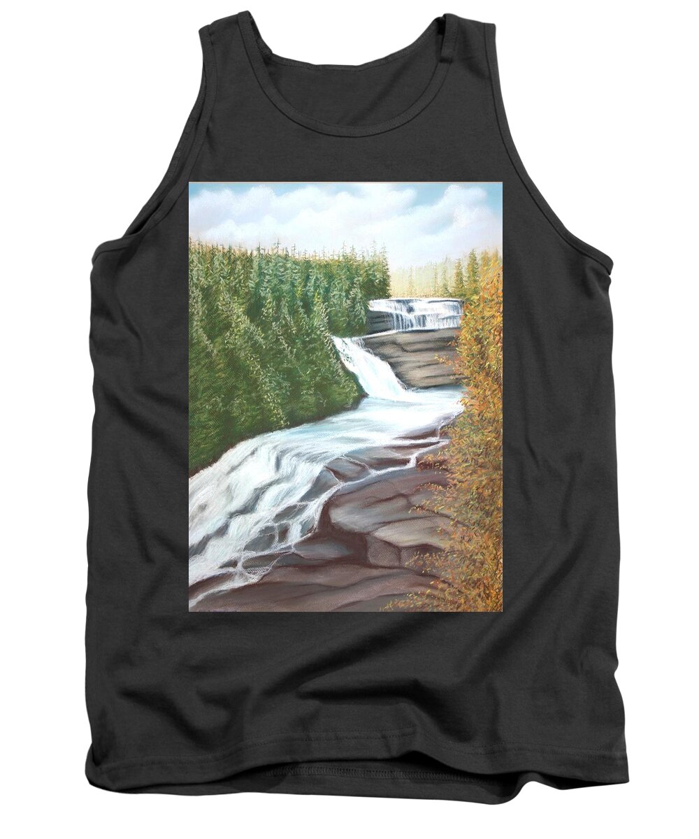 Landscape Tank Top featuring the pastel Triple Falls by Stacy C Bottoms