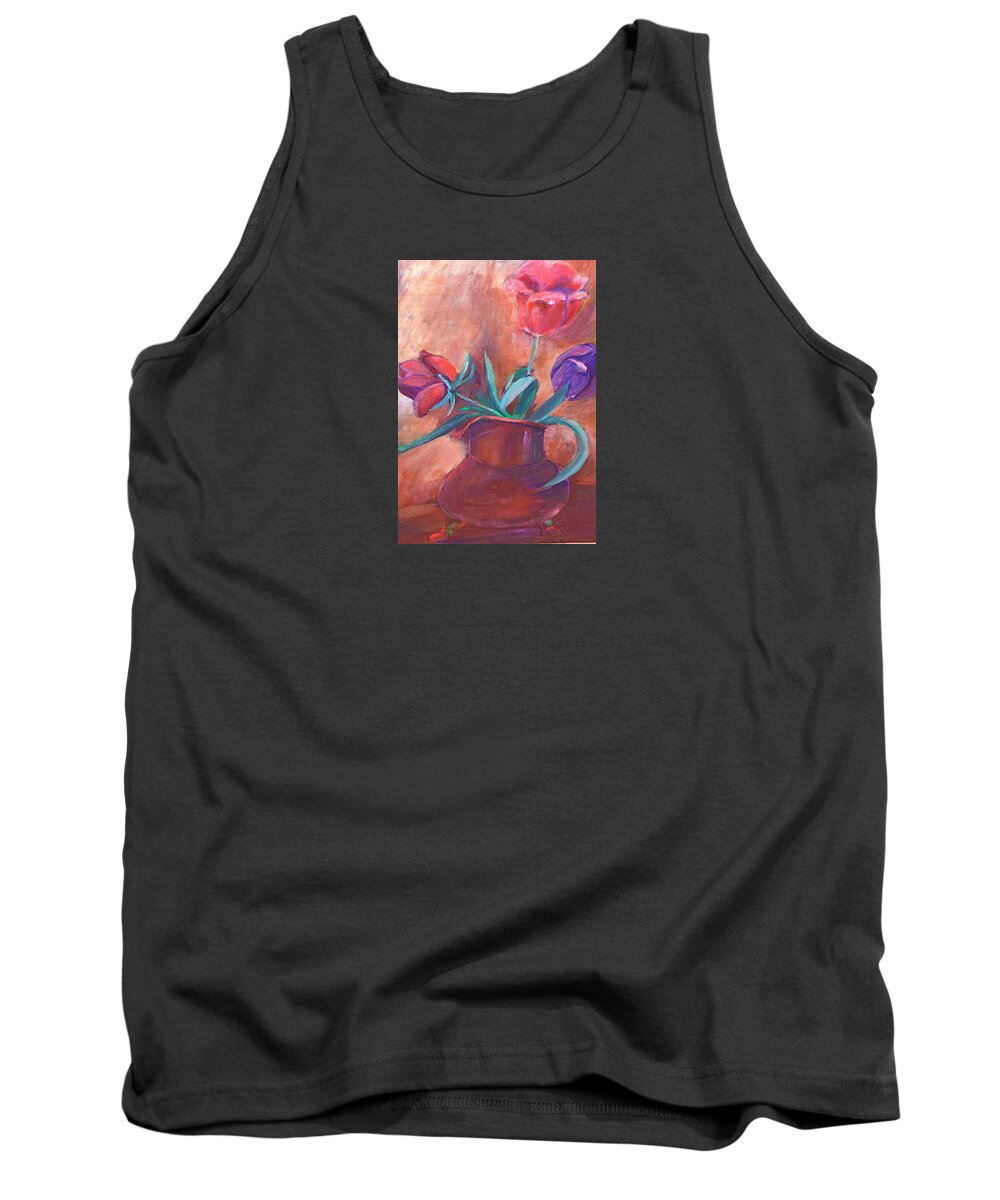 Bettye Harwell Flowers Tank Top featuring the painting Tulips in Pitcher by Bettye Harwell