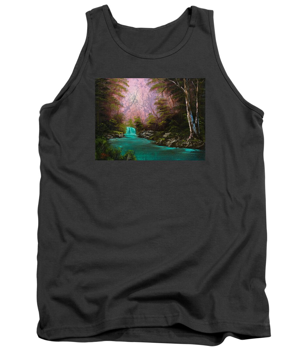 Landscape Tank Top featuring the painting Turquoise Waterfall by Chris Steele