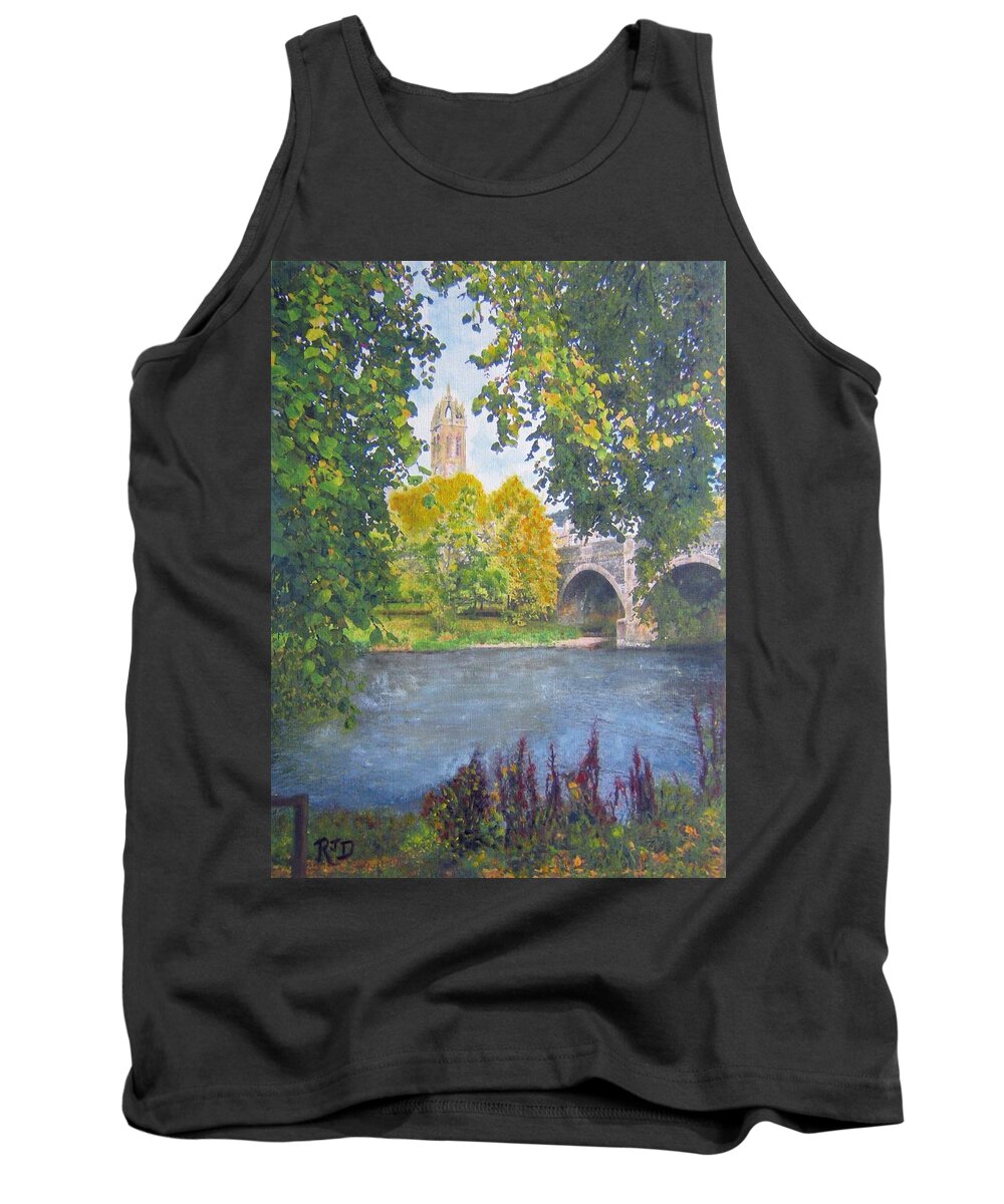 River Tweed Tank Top featuring the painting A Place To Pause - Peebles by Richard James Digance