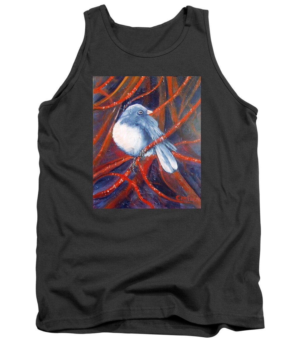 Bird Tank Top featuring the painting Twitters and Twigs by Carol Allen Anfinsen