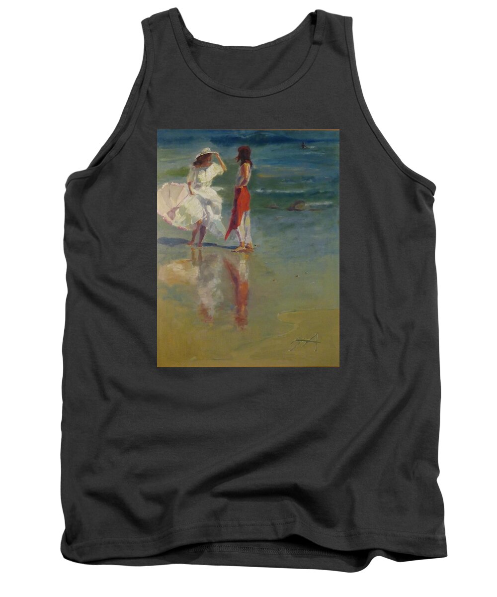  Tank Top featuring the painting SOLD Two of Us on the Beach by Irena Jablonski
