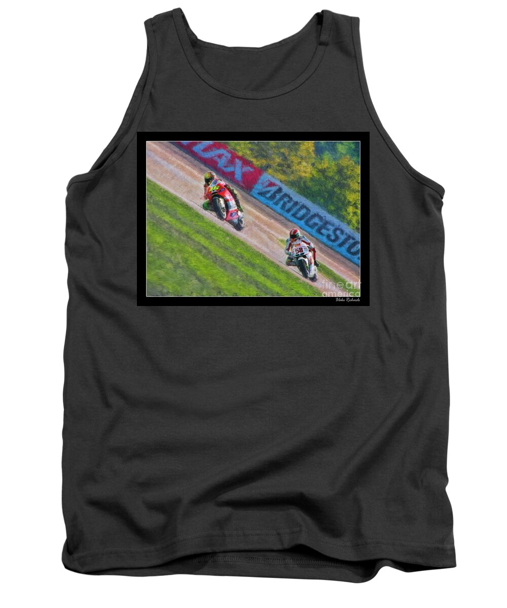 Valentino Rossi Tank Top featuring the photograph Valentino Rossi Leads Marco Simoncelli by Blake Richards