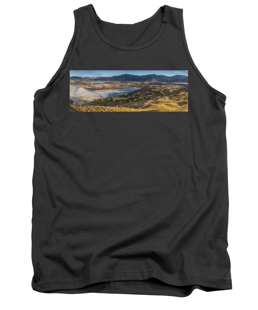 colin Monteath Hedgehog House Tank Top featuring the photograph Valley And Lake At Dawn Arrowtown Otago by Colin Monteath, Hedgehog House