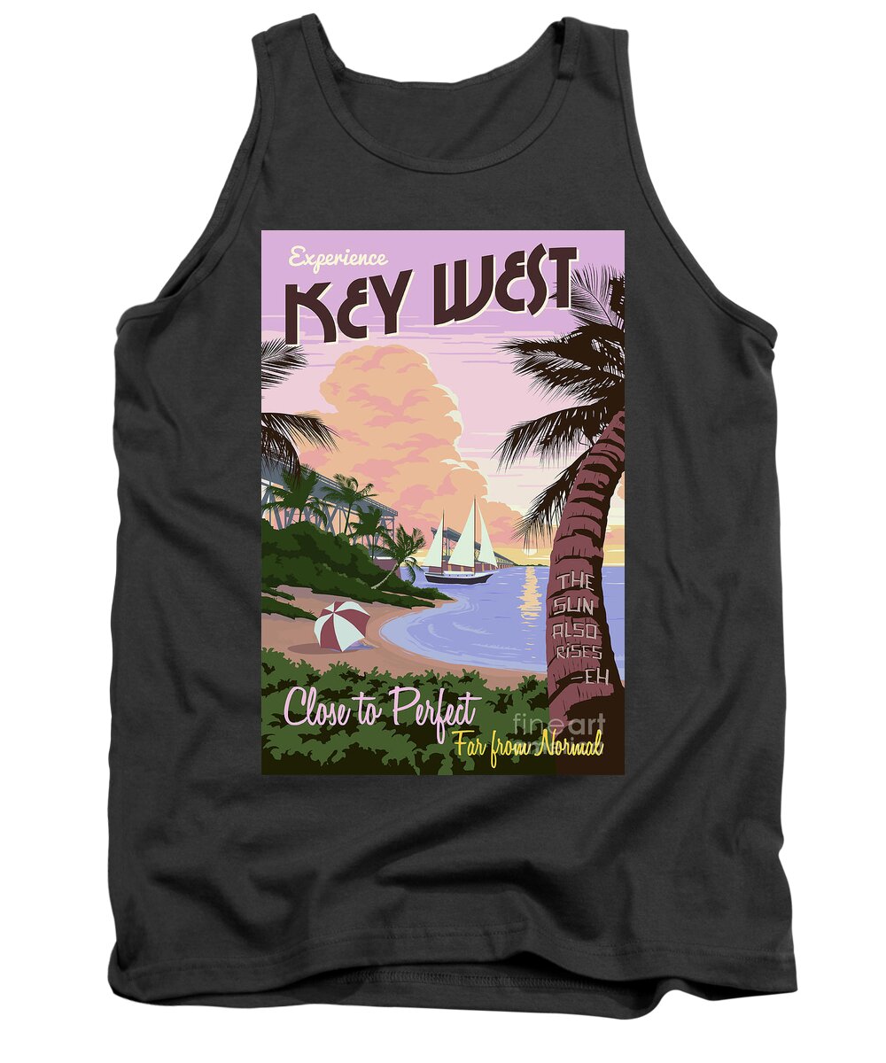Travel Poster Tank Top featuring the drawing Vintage Key West Travel Poster by Jon Neidert