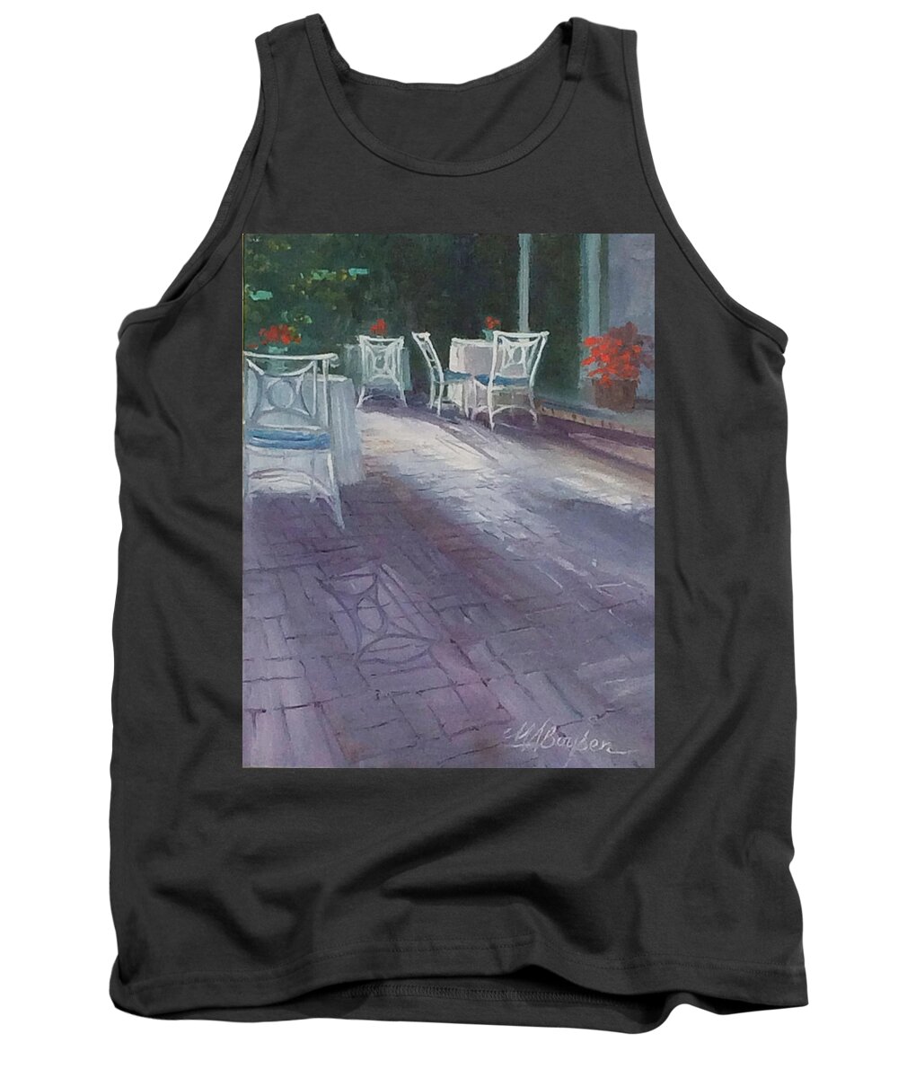 Gardens Hotel Tank Top featuring the painting Waiting for Breakfast by Maryann Boysen