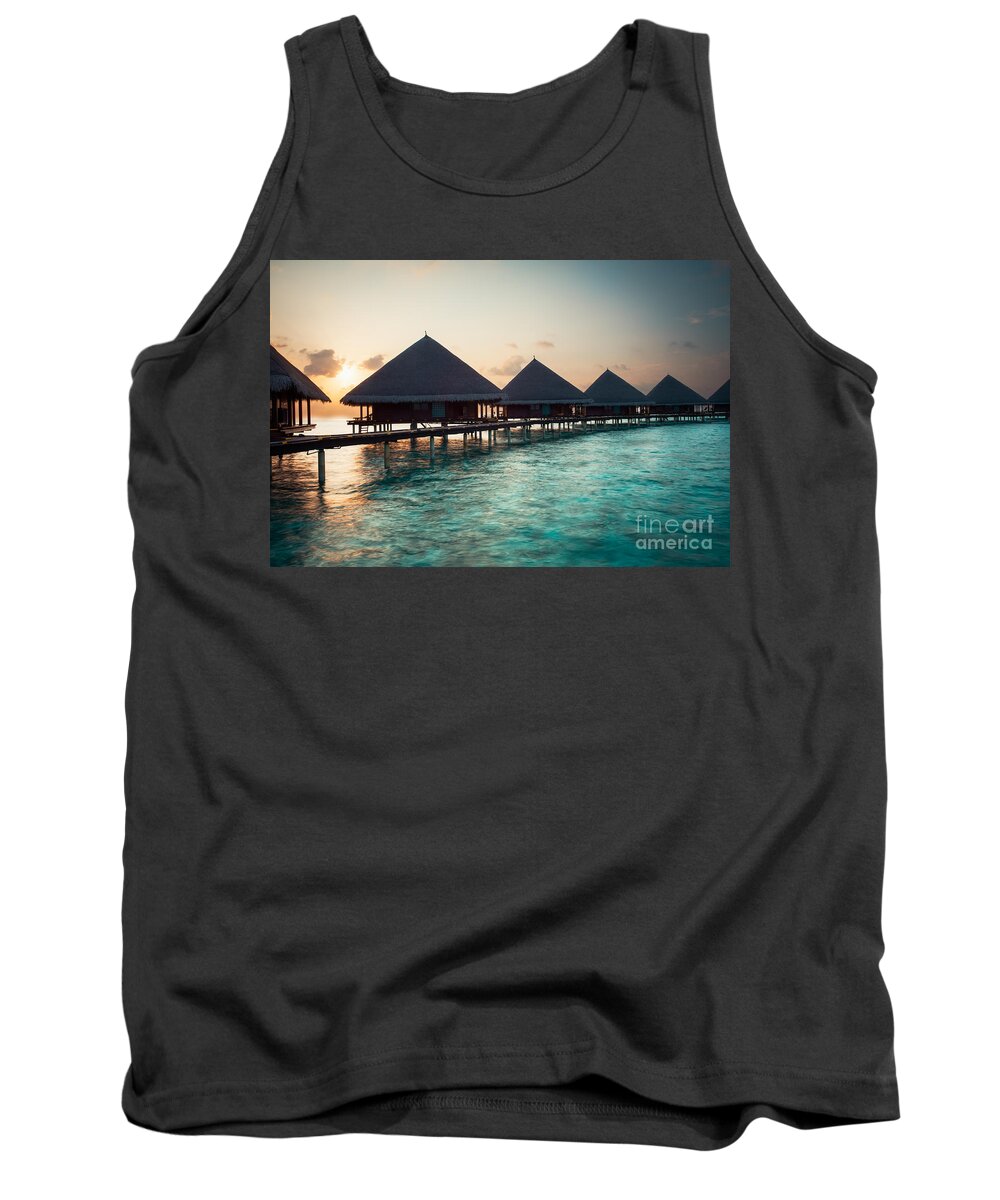 Amazing Tank Top featuring the photograph Waterbungalows At Sunset by Hannes Cmarits