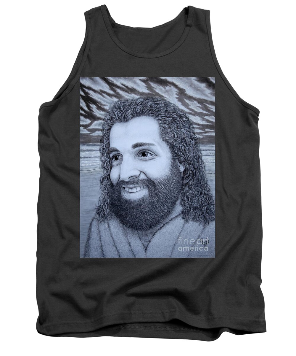 Jesus Tank Top featuring the drawing When Jesus Thinks Of Me by Dale Crum