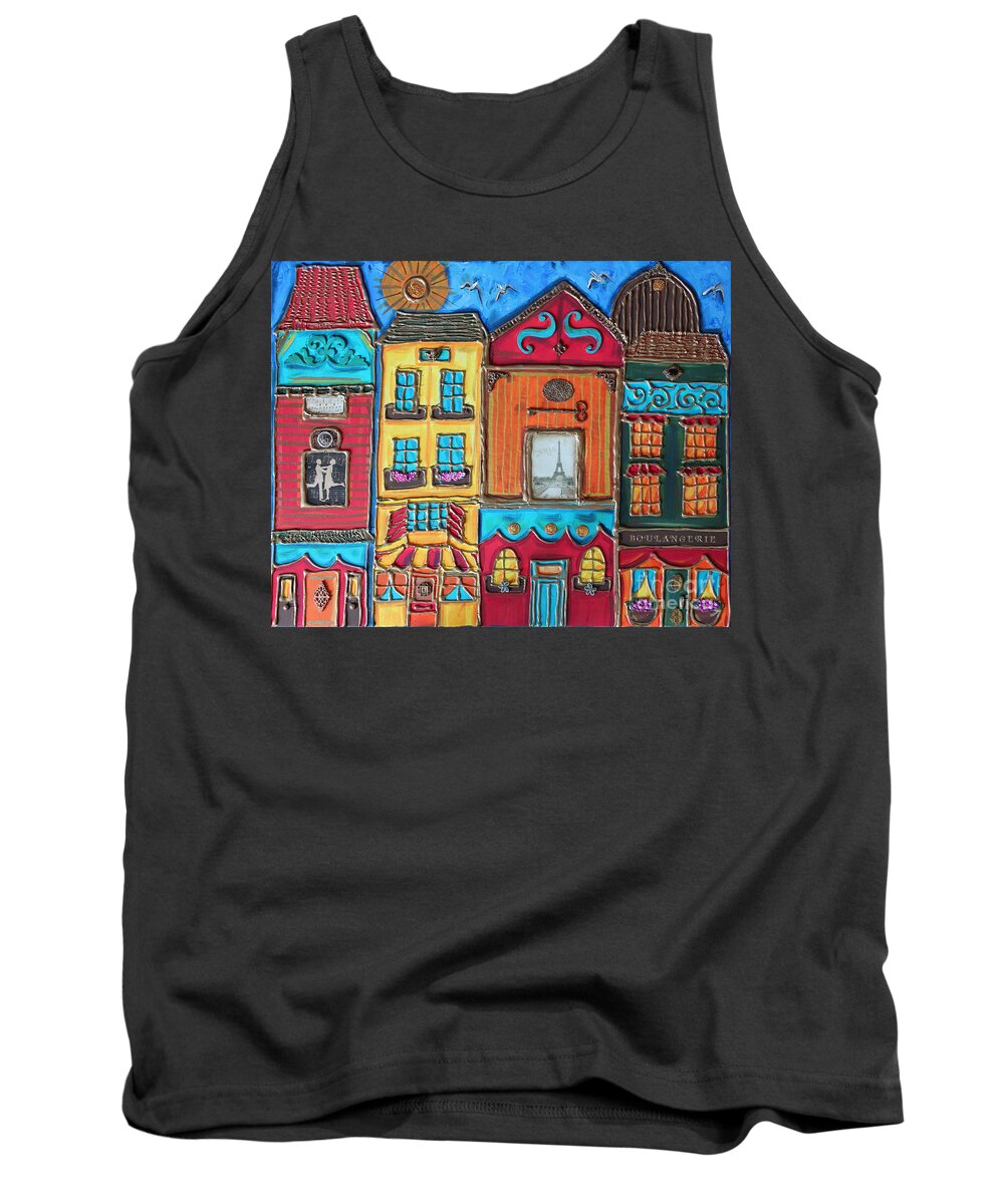 Embossed Tank Top featuring the painting Whimsical Street in Paris 1 by Cynthia Snyder