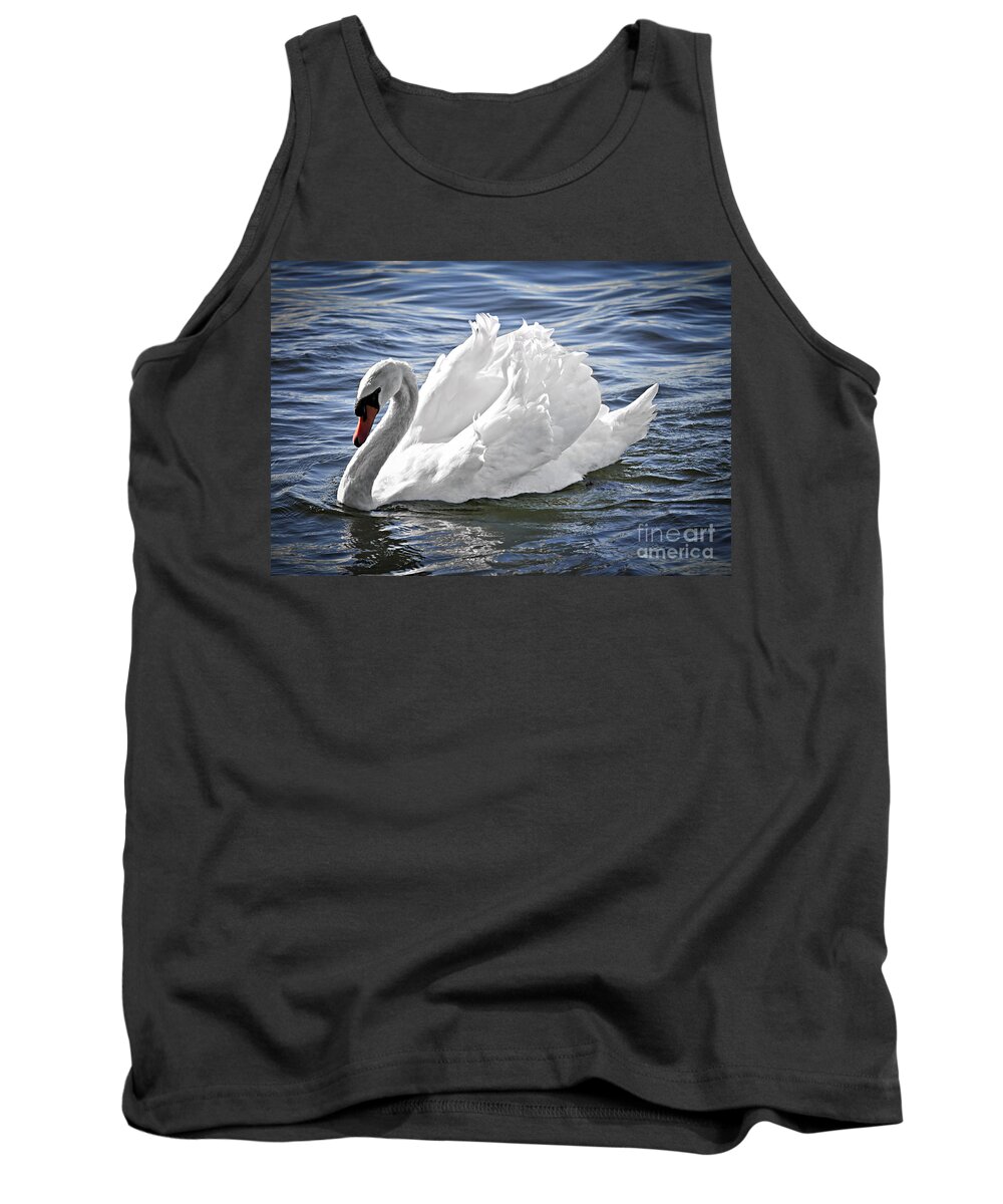 Swan Tank Top featuring the photograph White swan on water 2 by Elena Elisseeva