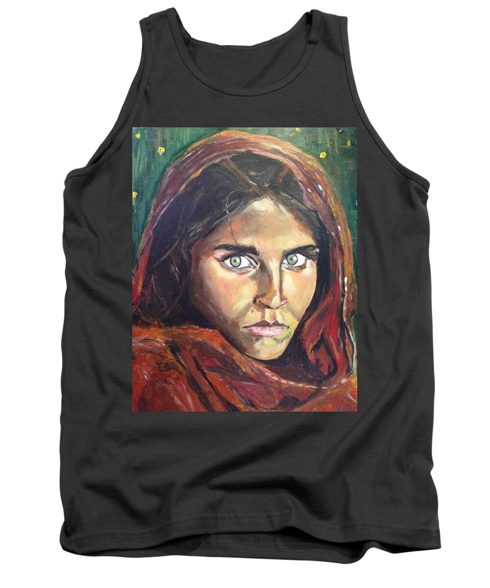 Afghan Girl Tank Top featuring the painting Who's That Girl? by Belinda Low