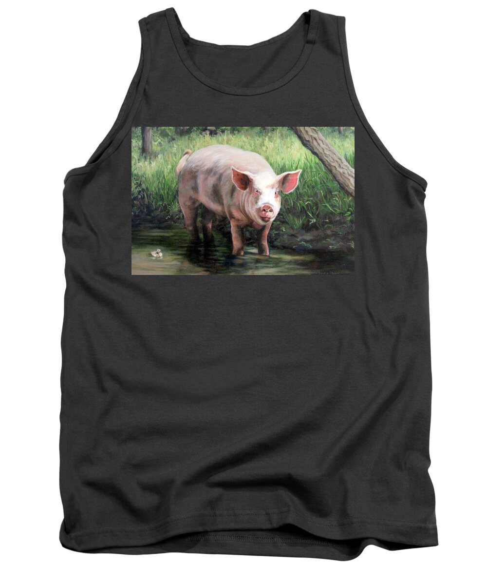 Pig Tank Top featuring the painting Wilbur in His Woods by Sandra Chase