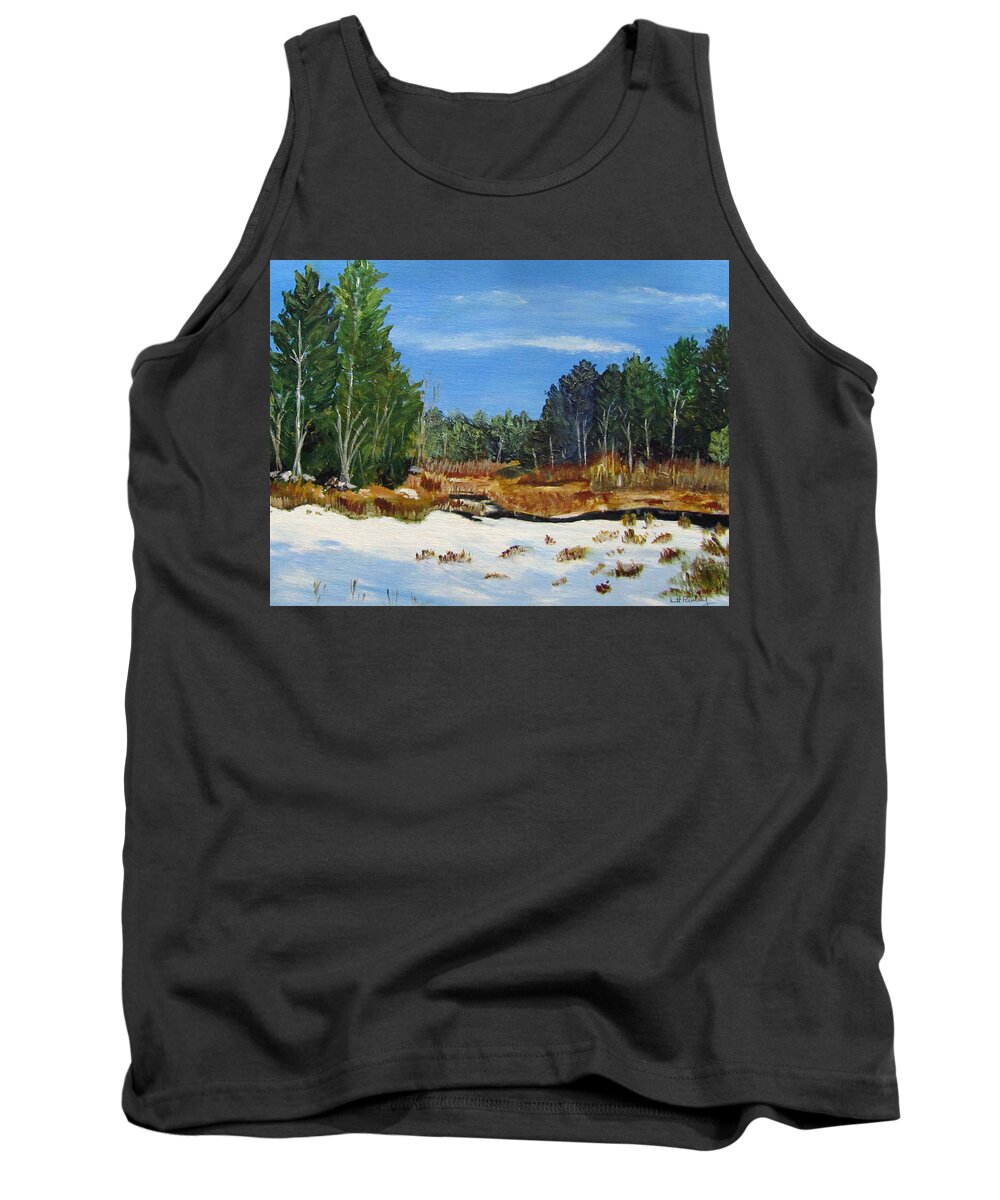 Landscape Tank Top featuring the painting Winter Marsh in Hooksett by Linda Feinberg