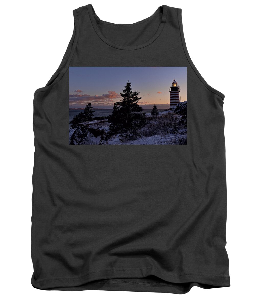 West Quoddy Head Lighthouse Tank Top featuring the photograph Winter Sentinel Lighthouse by Marty Saccone