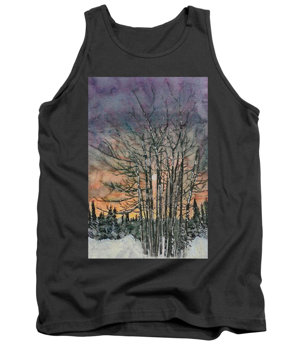 Trees Tank Top featuring the painting Winter Sunset by Cara Frafjord
