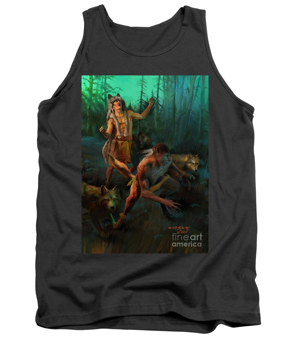 Wolf Tank Top featuring the painting Wolf Warriors change by Robert Corsetti
