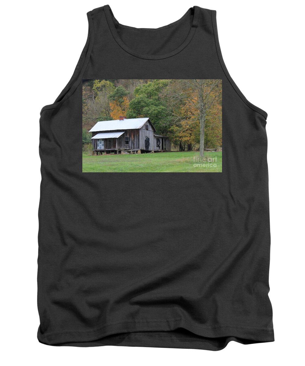  Wood Trees Tank Top featuring the photograph Ye old cabin in the fall by Jennifer E Doll