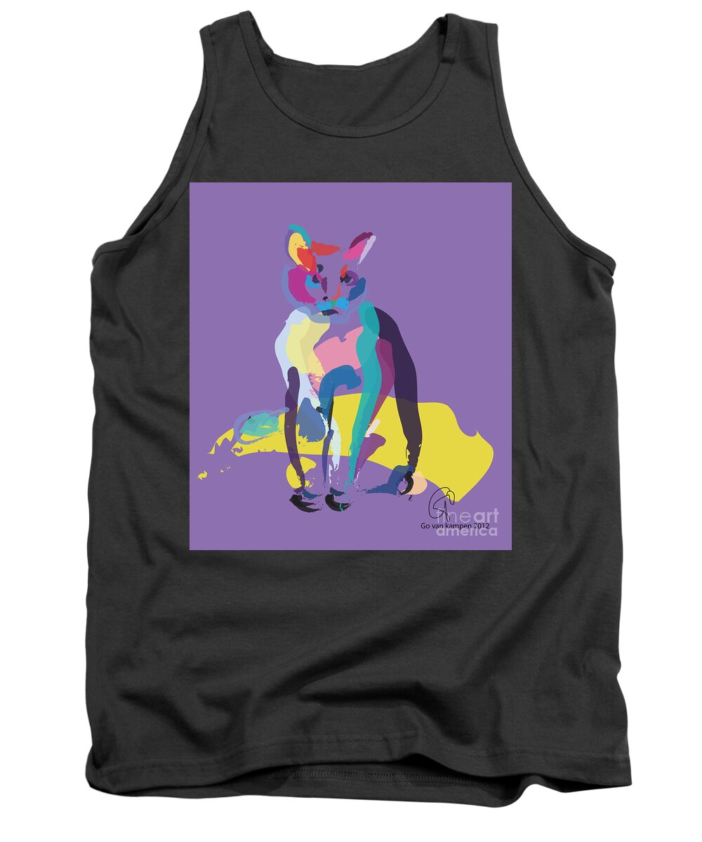 Pet Tank Top featuring the painting Cat In Colour by Go Van Kampen