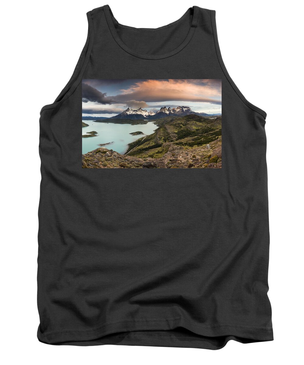 00451403 Tank Top featuring the photograph Cuernos Del Paine And Lago Pehoe #2 by Colin Monteath