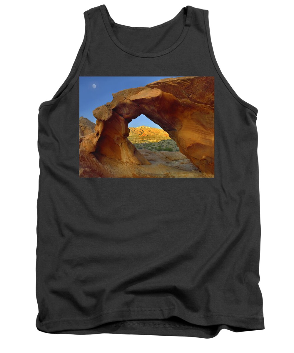 00175130 Tank Top featuring the photograph Arch Rock And Moon Valley Of Fire State by Tim Fitzharris