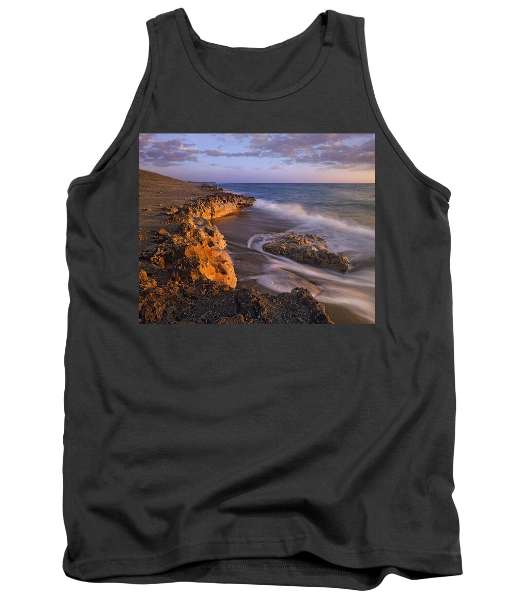 00176751 Tank Top featuring the photograph Beach At Dusk Blowing Rocks Preserve by Tim Fitzharris