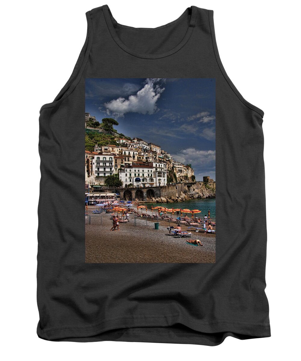 Mediterranean Collection Tank Top featuring the photograph Beach scene in Amalfi on the Amalfi Coast in Italy by David Smith