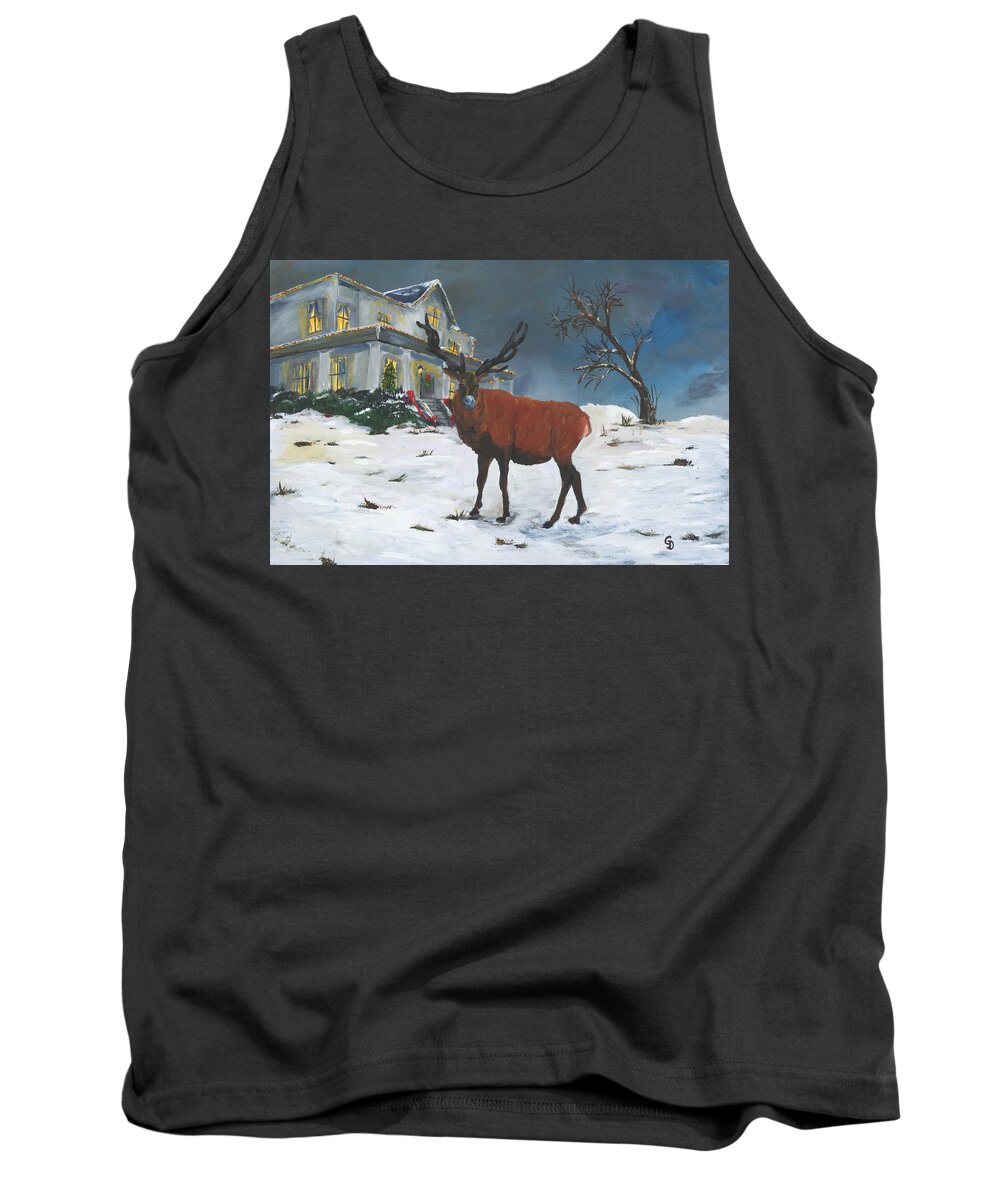#wildlife Prints Tank Top featuring the painting Christmas Elk by Gail Daley