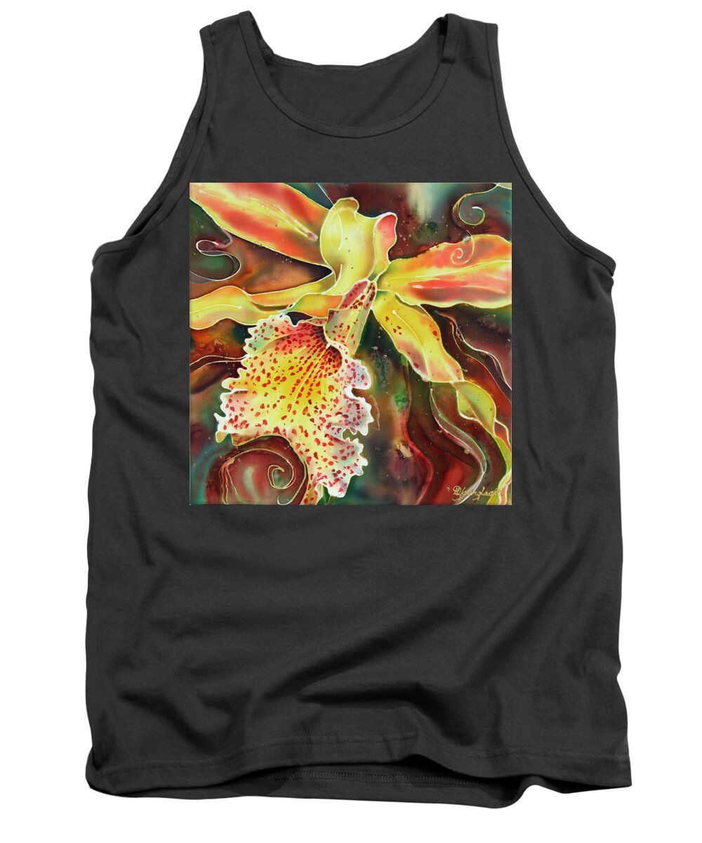 Silk Painting Tank Top featuring the painting Dendrobium I by Deborah Younglao