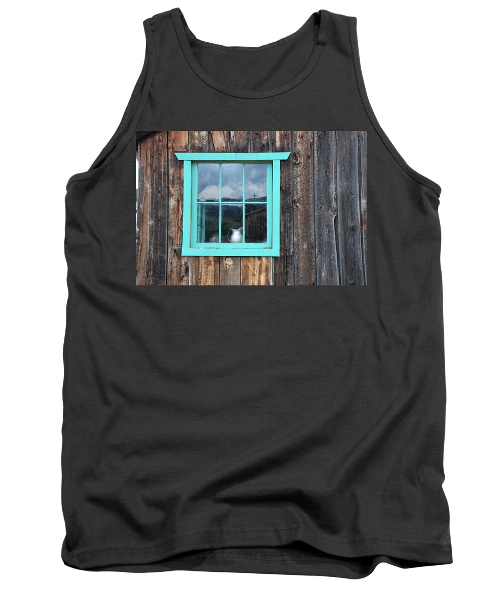 New Mexico Tank Top featuring the photograph E Town Window by Ron Weathers