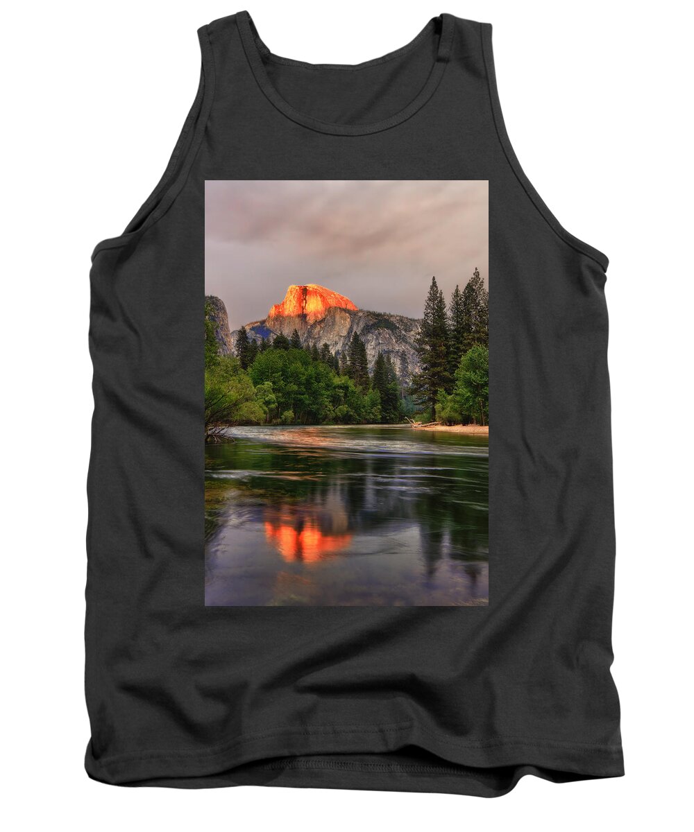Halfdome Tank Top featuring the photograph Golden Light On Halfdome by Beth Sargent