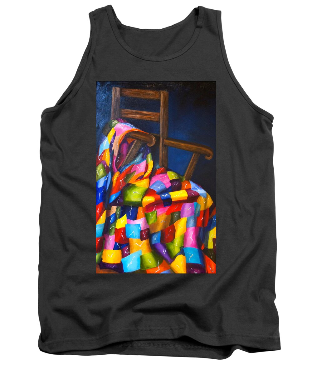 Quilt Tank Top featuring the painting Gran's Quilt by Marlyn Boyd