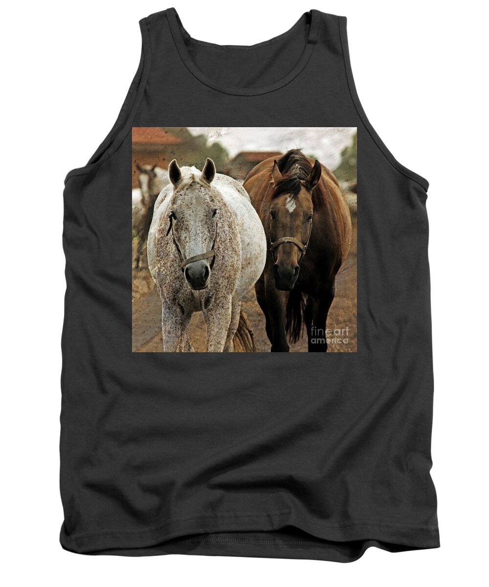 Tank Top featuring the photograph Horses On The Paddock by Ang El