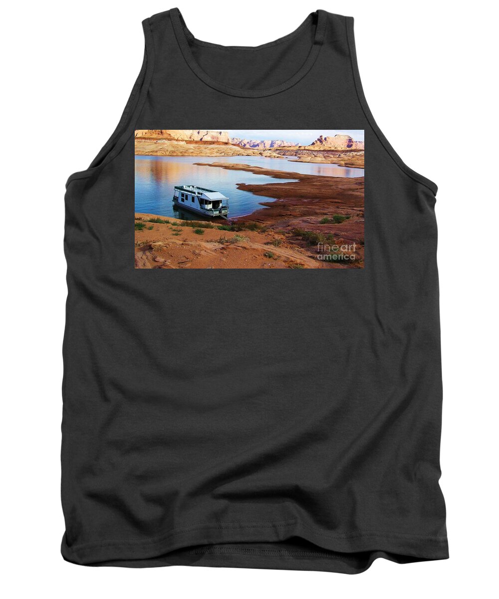 Lake Powell Tank Top featuring the photograph Lake Powell Houseboat by Michele Penner