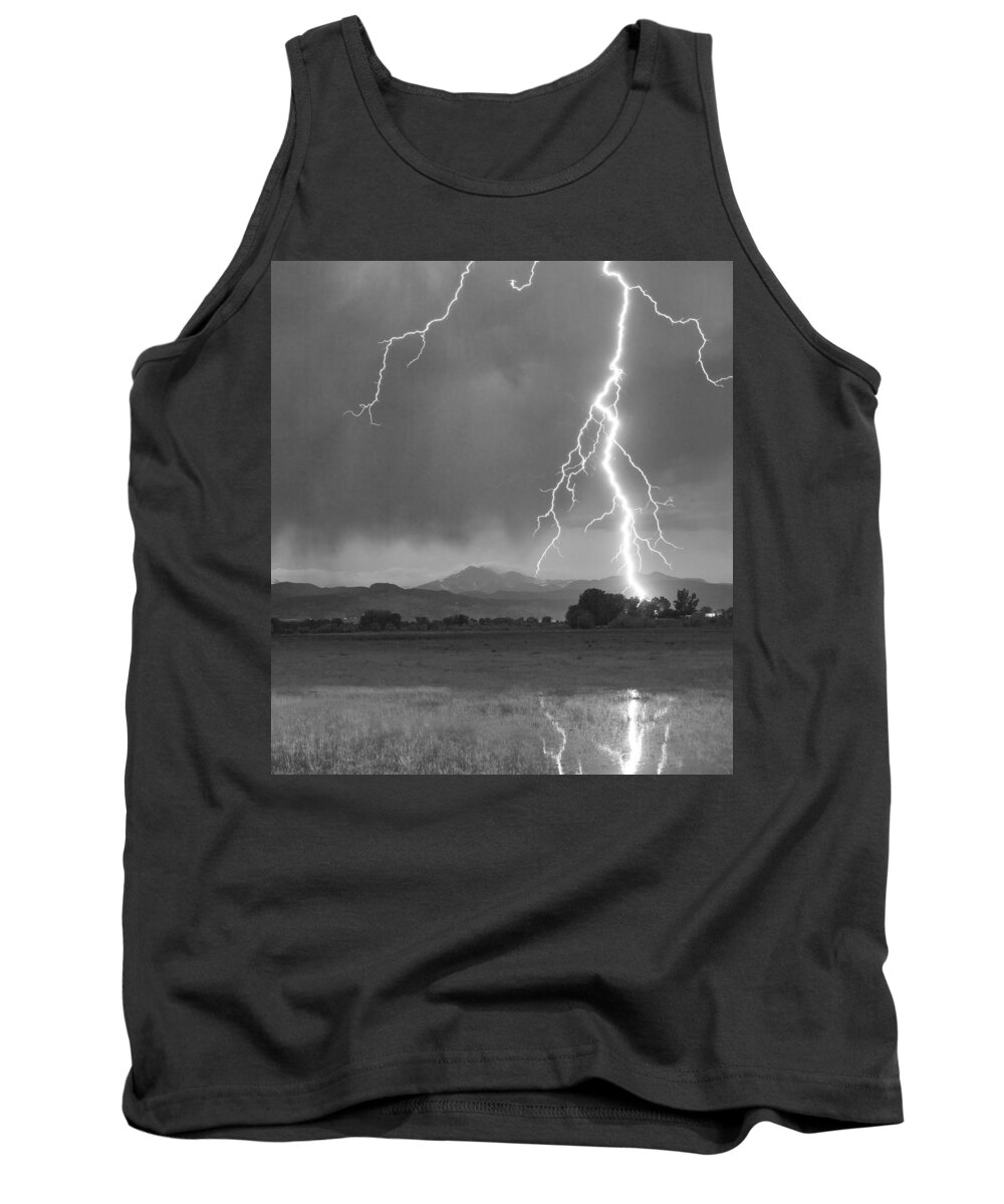 Lightning Tank Top featuring the photograph Lightning Striking Longs Peak Foothills 5BW Crop by James BO Insogna