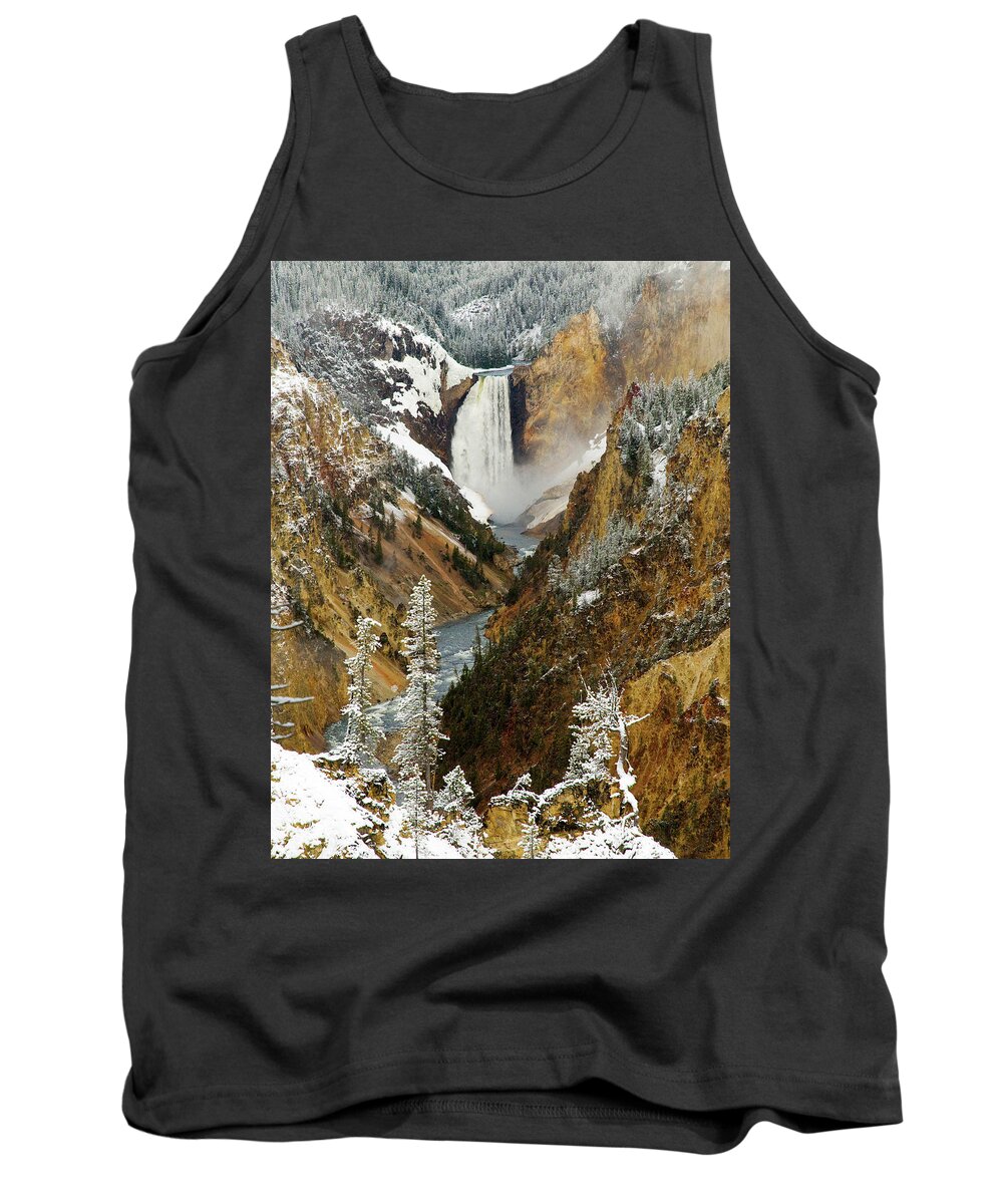 Yellowstone Tank Top featuring the photograph Lower Falls by Steve Stuller