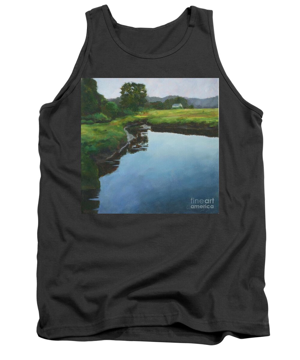 Summer Cottage Tank Top featuring the painting Mirror Creek in Essex by Claire Gagnon